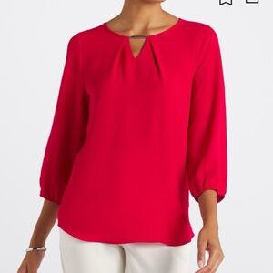 NWOT: Estrella Key Hole Mixed Material Blouse